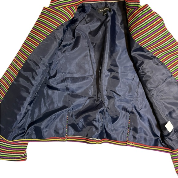Talbots Size 4 Red and Green Multi Striped Blazer Structured Cropped Suit Jacket - Picture 5 of 12